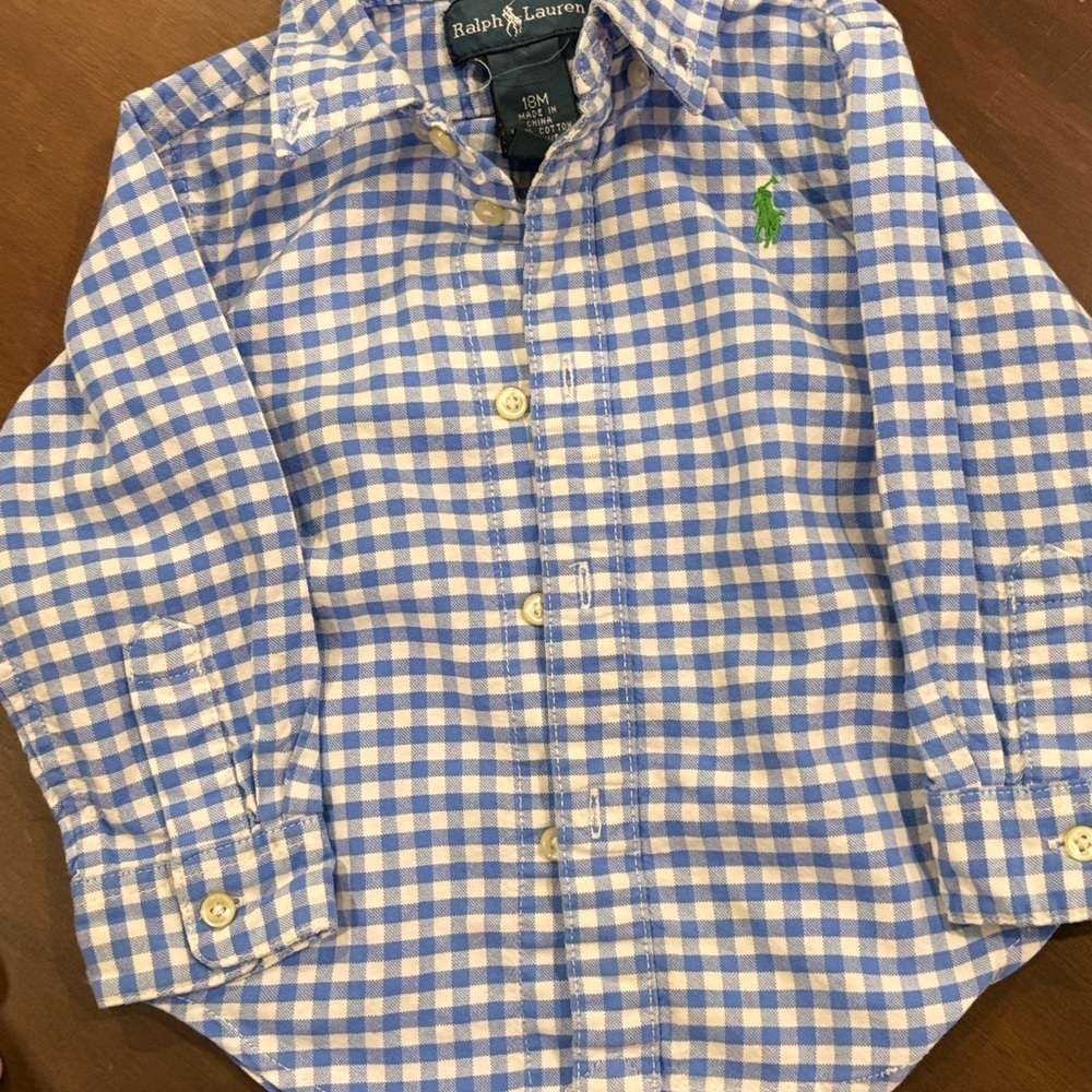 Ralph Lauren Kids Blue and White Plaid Shirt